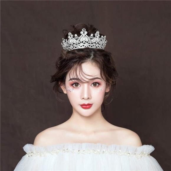 Silver Crystal Queen Crown: Full Round Wedding Headband - Picture 1 of 4